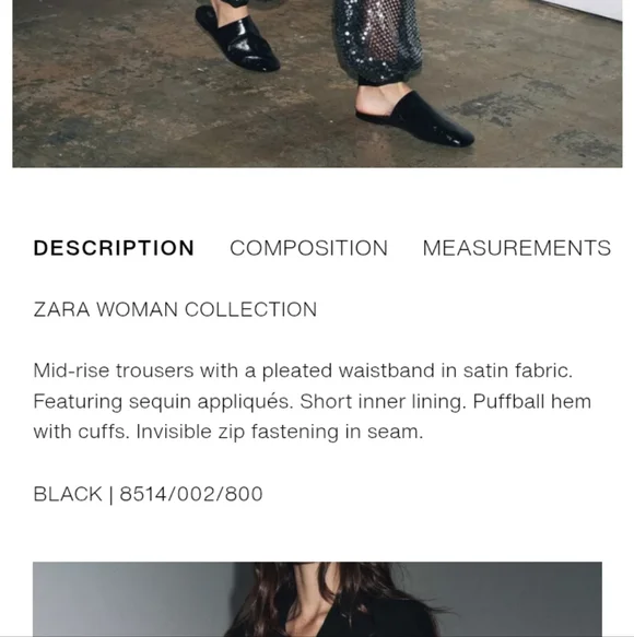 Zara Black and Silver Sequin Wide-Leg Pants - Picture 8 of 9